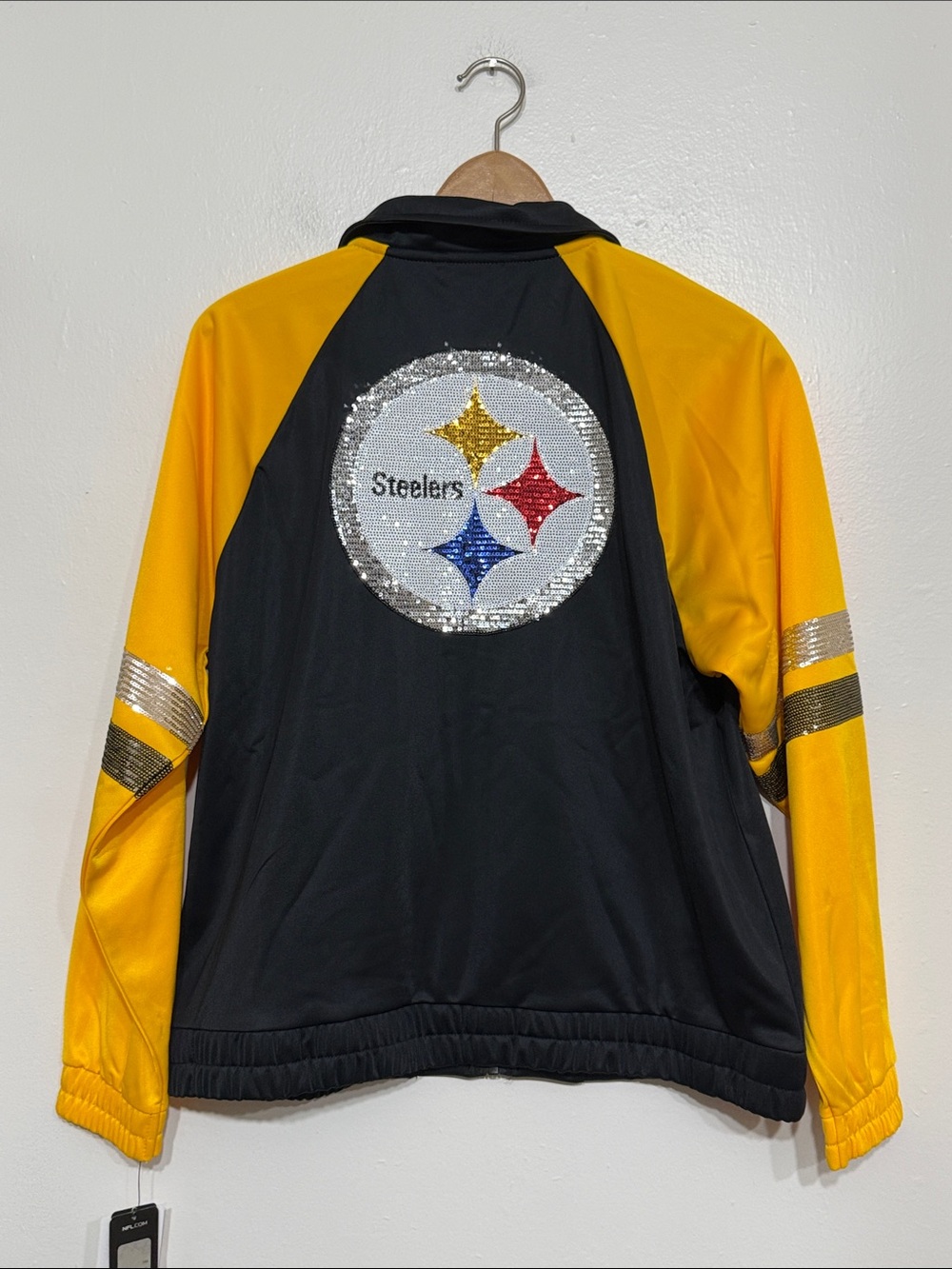 Pittsburgh Steelers Sequin Track Jacket Black & Gold Women's Medium NWT